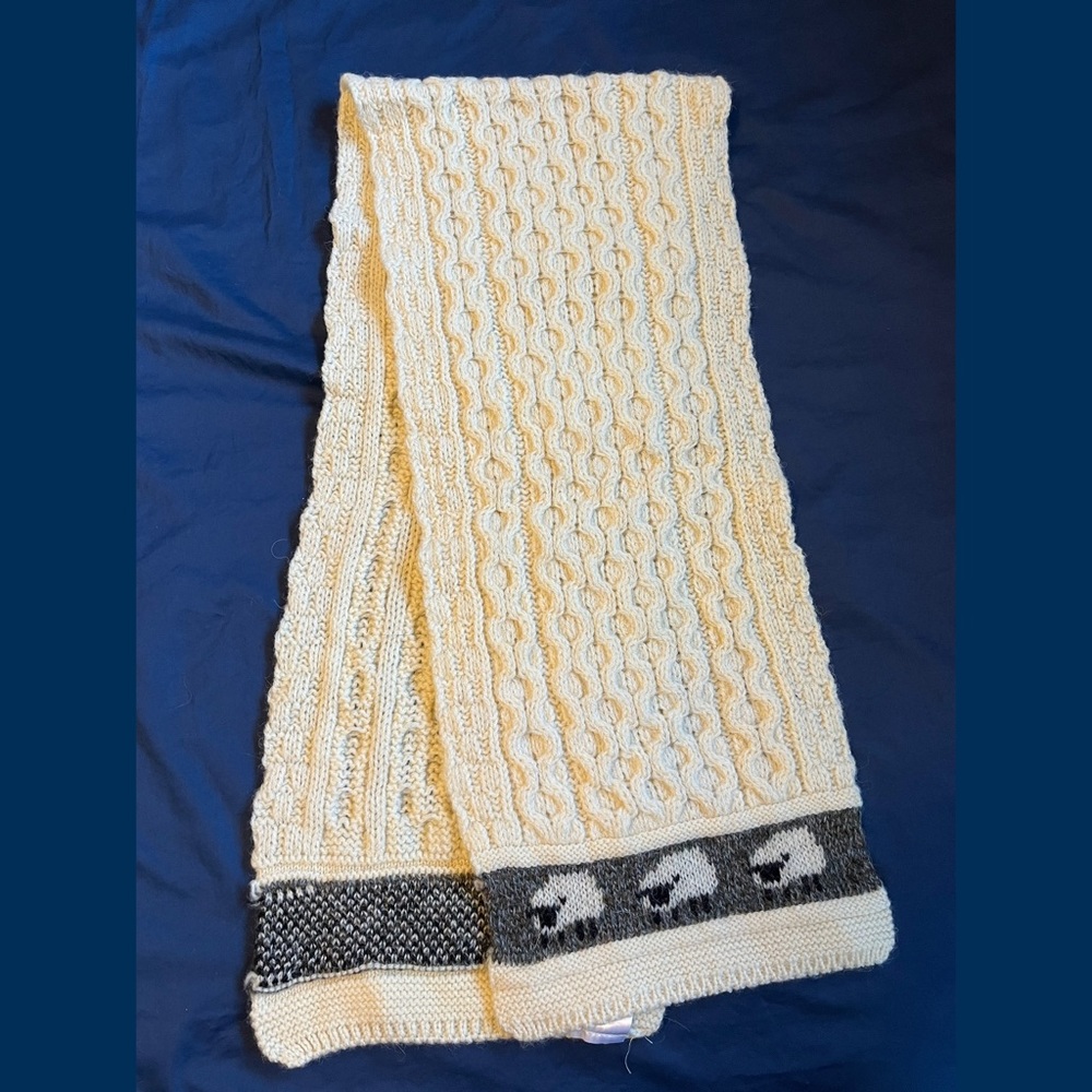New Zealand Wool Scarf with sheep pattern